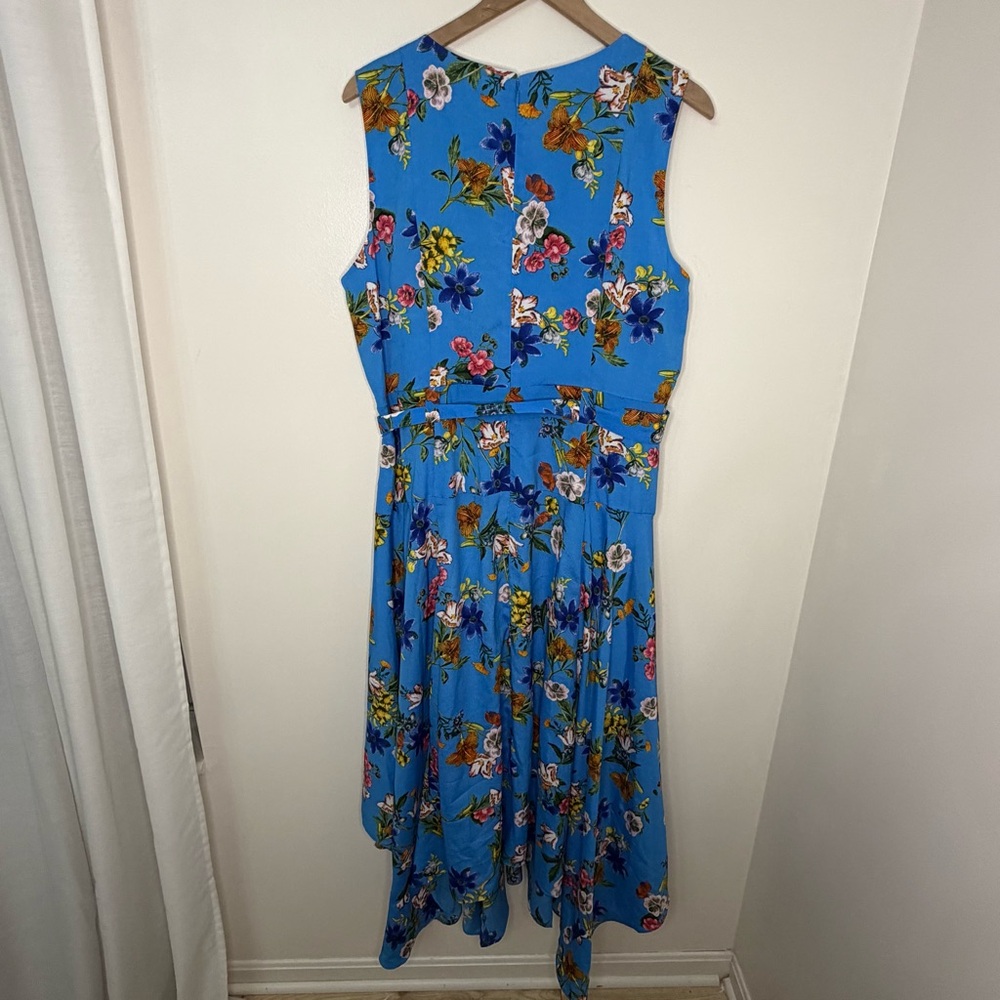 Calvin Klein Blue Floral Midi Dress Sleeveless Women's Size 16W Beach Resort - Picture 8 of 9